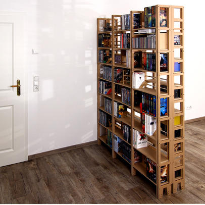 Raumteiler Regal aus Holz für DVDs und CDs